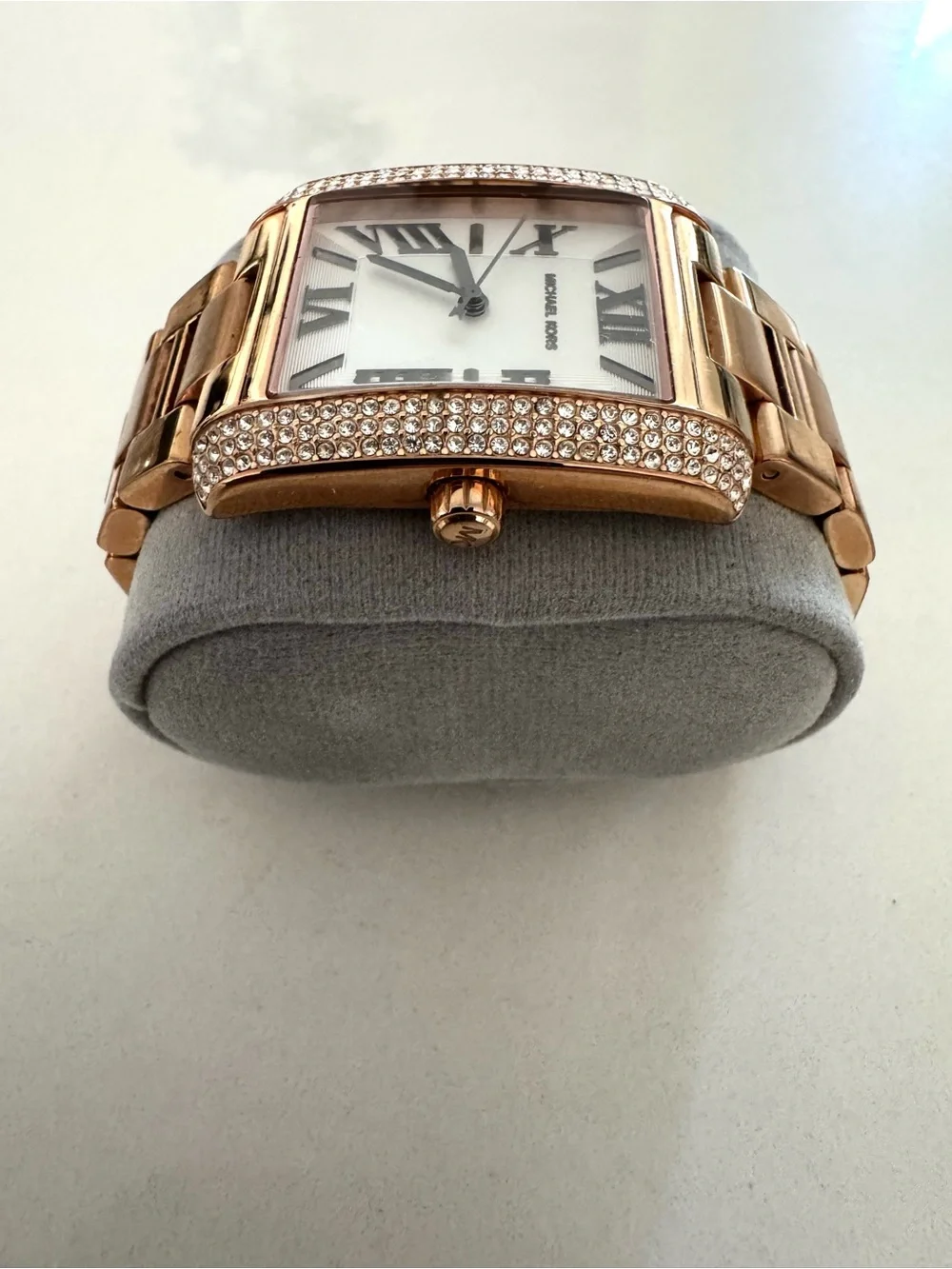 Michael Kors Rose Gold Rectangular Crystal-Trim Bracelet Watch